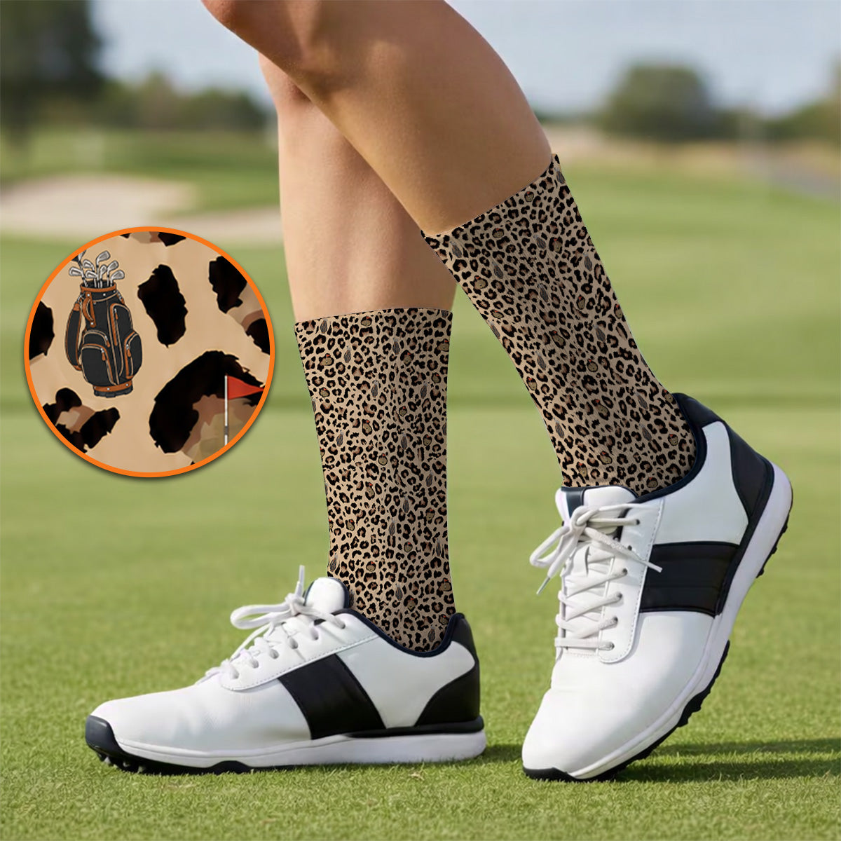 Crazy Leopard Golf Socks, Golf Gift For Sock, Leopard Pattern Golf Gift