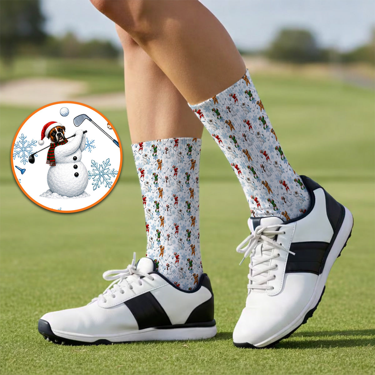 Boxer Christmas Pattern Golf Socks, Funny Holiday Boxer Golfer Sock, Christmas Golf Gift for Dog Lovers