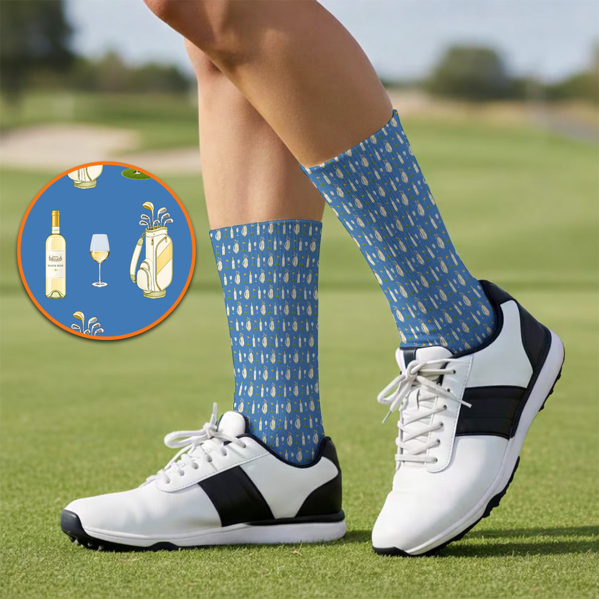 White Wine Pattern Golf Socks, Elegant Winery Golf Sock, Wine Golf Gift For Golfer