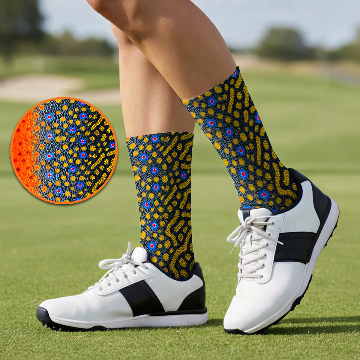 Brook Trout Skin Golf Socks, Vibrant Orange Spotted Fish Scale Pattern Golf Sock, Crazy Golf Gift For Golfers