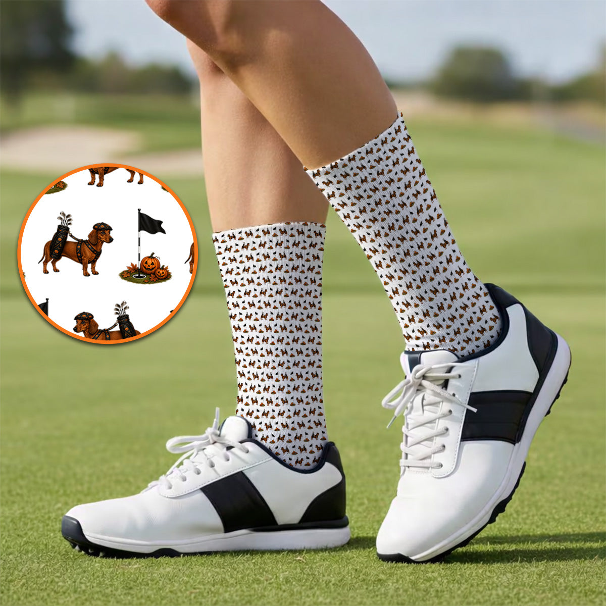 Funny Dachshund Golf Sock, Halloween Wiener Dog Pattern Golf Socks, Golf Gift for Golfer