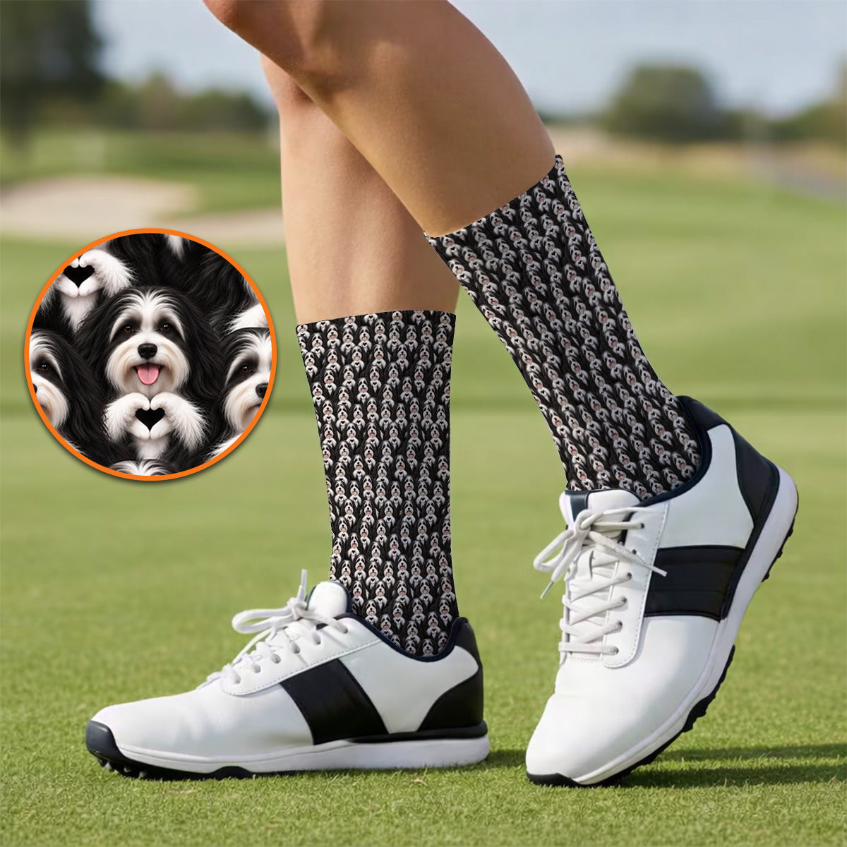 Havanese Dog Pattern Golf Socks, Cute Havanese Lover Golf Sock, Funny Dog Golf Gift For Golfers