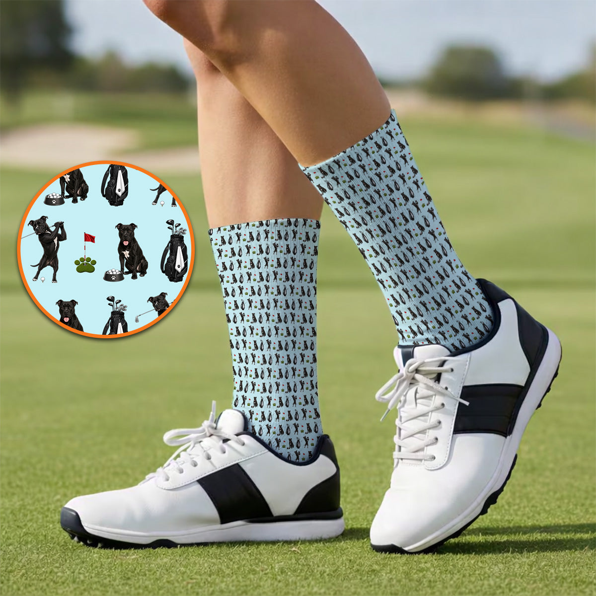 Funny Pit Bull Golf Pattern Socks, Black Pit Bull Golf Sock for Golfer, Golf Gift For Dog Lovers