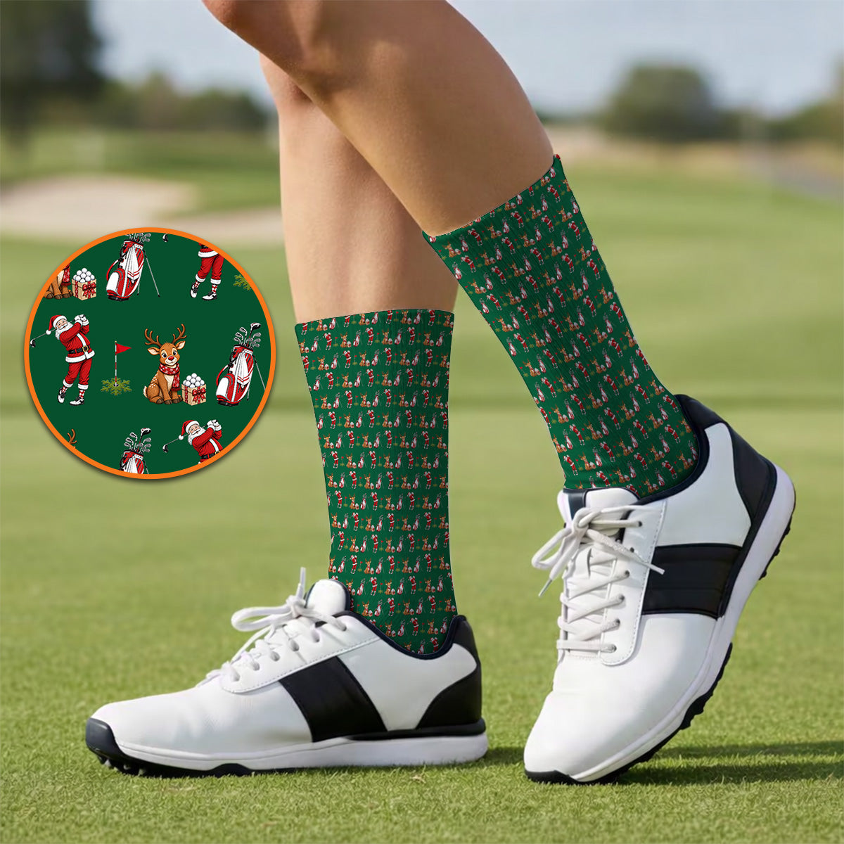 Christmas Golf Pattern Socks, Santa Reindeer Golf Sock, Xmas Gift For Golfers