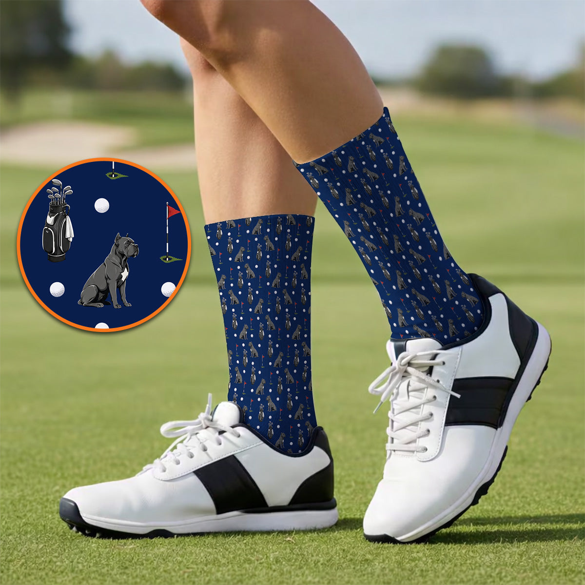 Funny Cane Corso Pattern Golf Socks, Black Cane Corso Golf Sock for Dog Lovers, Golf Gift for Golfers