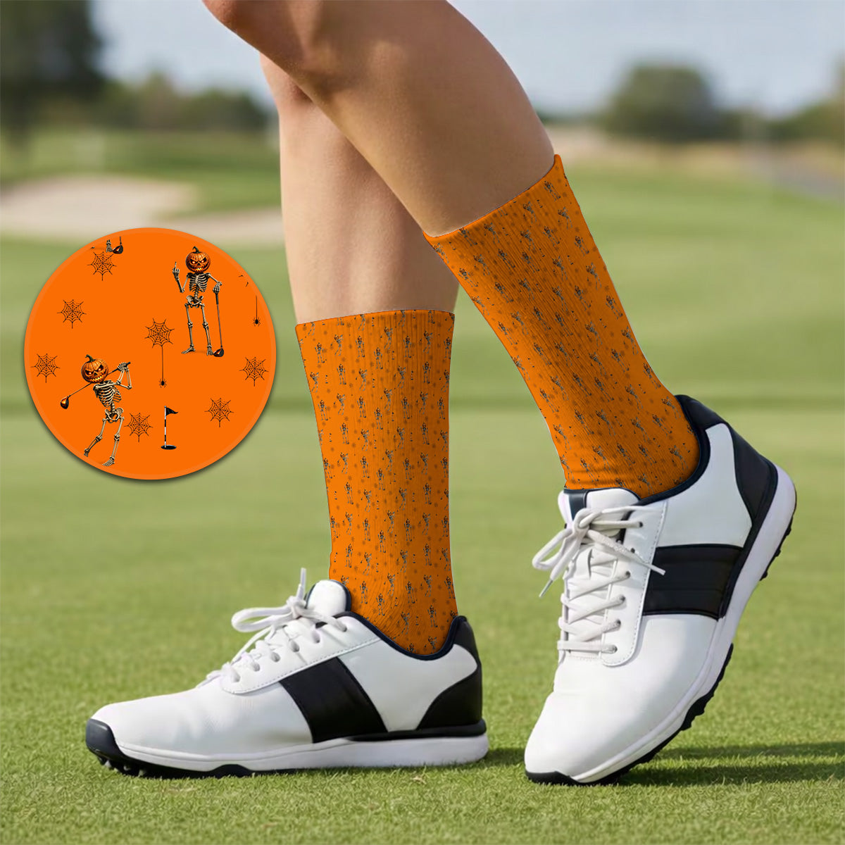 Halloween Skeleton Golf Socks, Pumpkin Head Pattern Golf Sock, Funny Golf Gift for Golfer