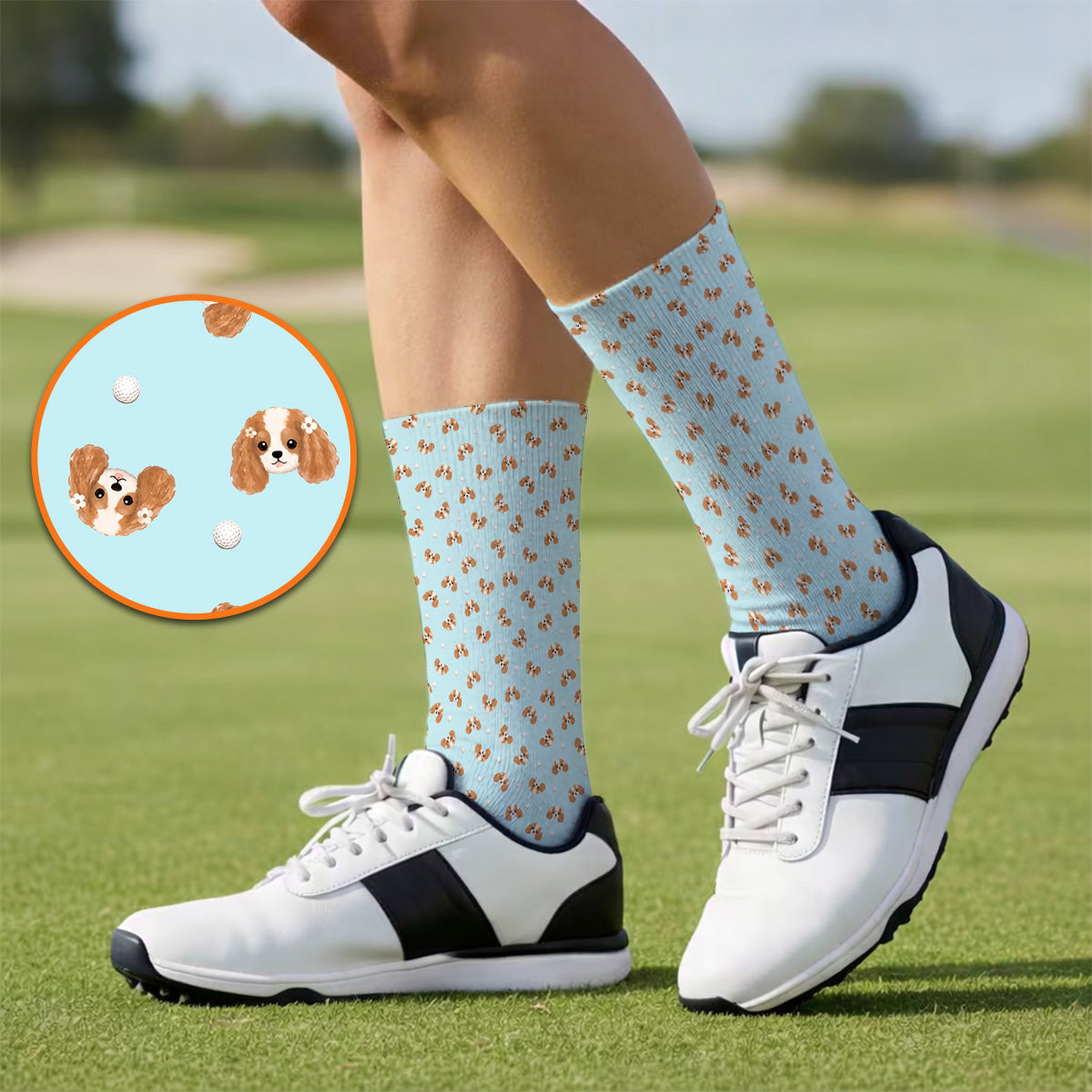 Cavalier King Charles Spaniel Golf Socks, Funny Cute Cavalier Pattern Golf Sock, Golf Gift For Golfer