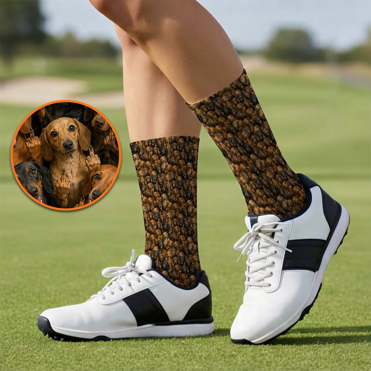 Funny Dachshund Golf Socks, Wiener Dog Pattern Golf Sock, Doxie Lover Gift For Golfer