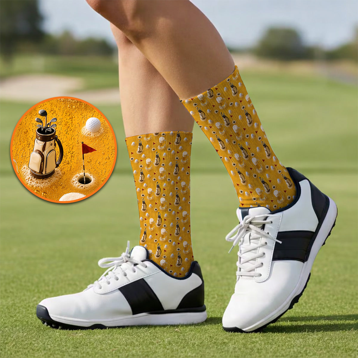 Crazy Golf And Beer Pattern Sock, Beer Lover Golf Socks, Golf Gift For Golfer