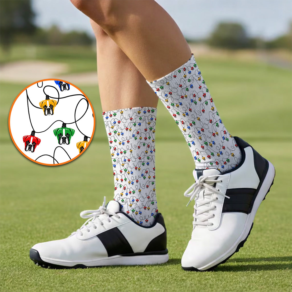 Boxer Dog Golf Socks, Colorful Boxer Pattern Golf Sock, Funny Dog Lover Golf Gift
