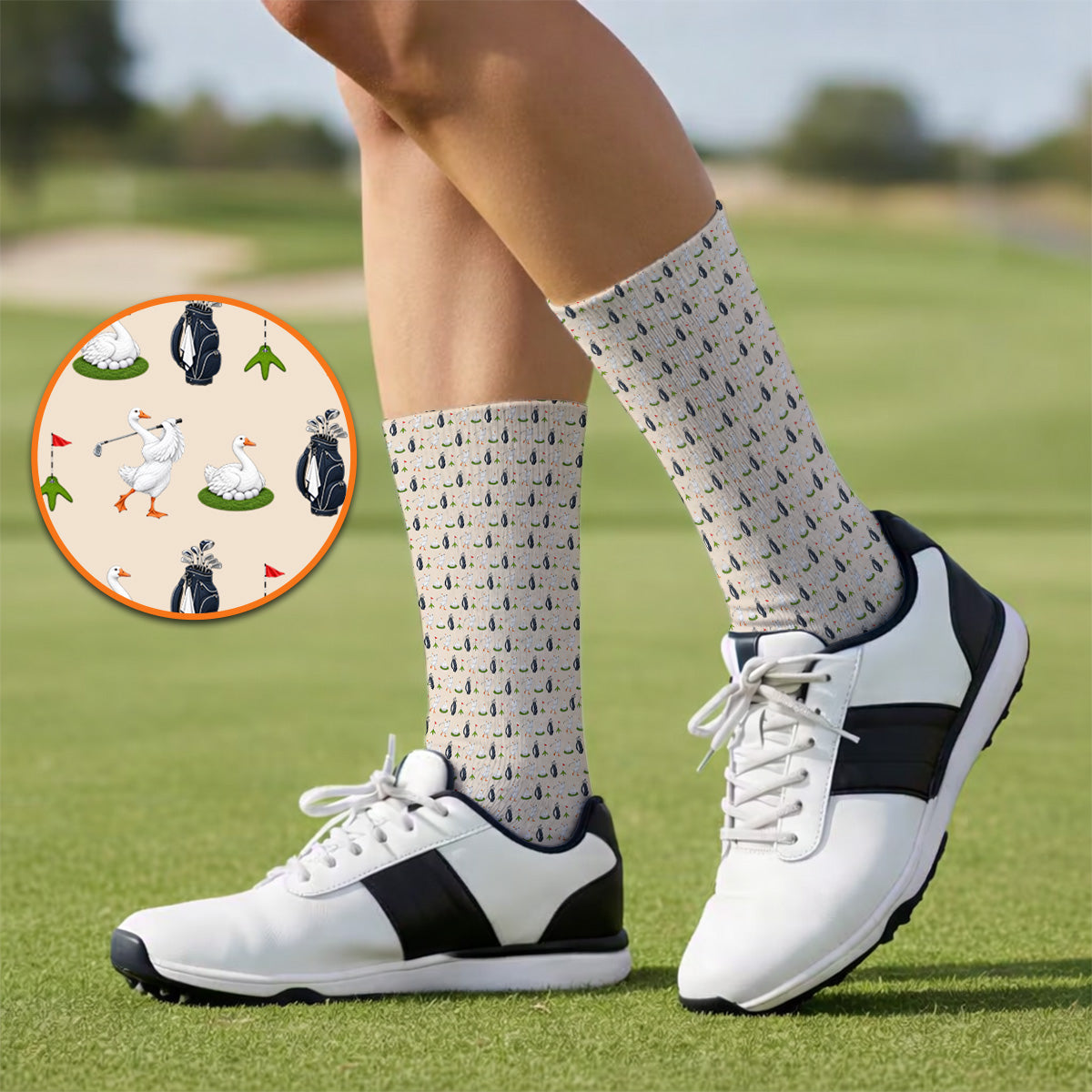 Funny Goose Golf Socks, Teal Goose & Golf Pattern Sock, Golf Apparel Gift For Golfer
