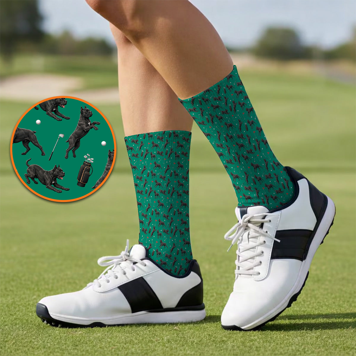 Crazy Cane Corso Pattern Golf Socks, Black Cane Corso Golf Sock for Dog Lovers, Golf Gift for Golfers