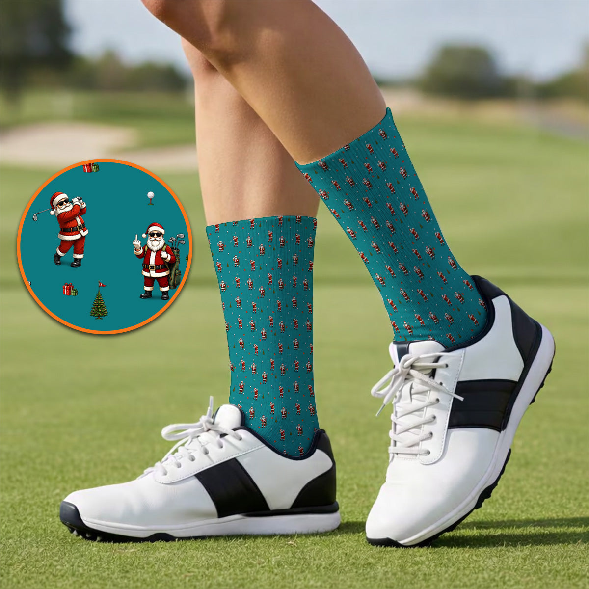 Funny Santa Pattern Golf Socks, Xmas Golf Sock For Golfers, Christmas Golf Gift For Holiday