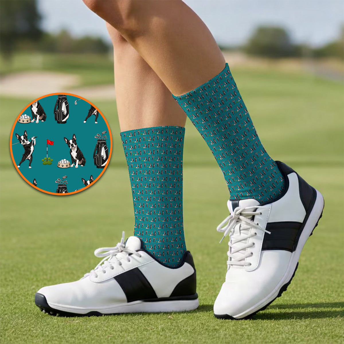 Funny Boston Terrier Pattern Golf Socks, Boston Terrier Golf Sock, Golf Gift For Golfer