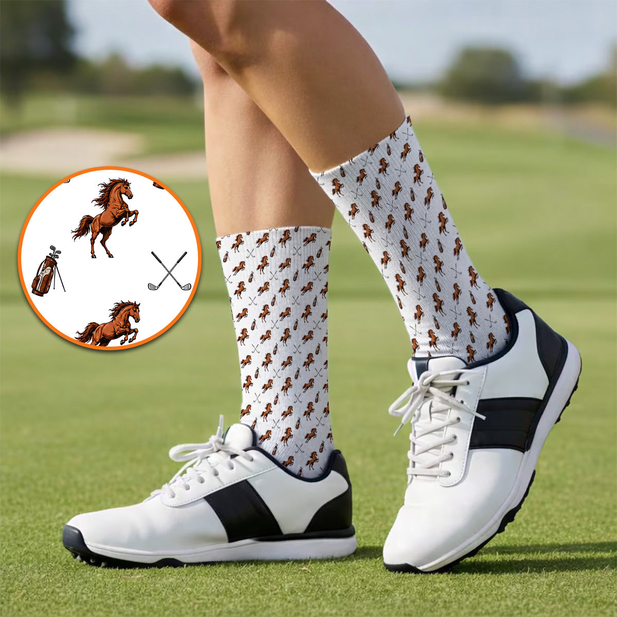 American Quarter Horse Golf Socks, Horse Pattern Golf Sock for Equestrian Lovers, Western Horse Golf Gift for Golfers