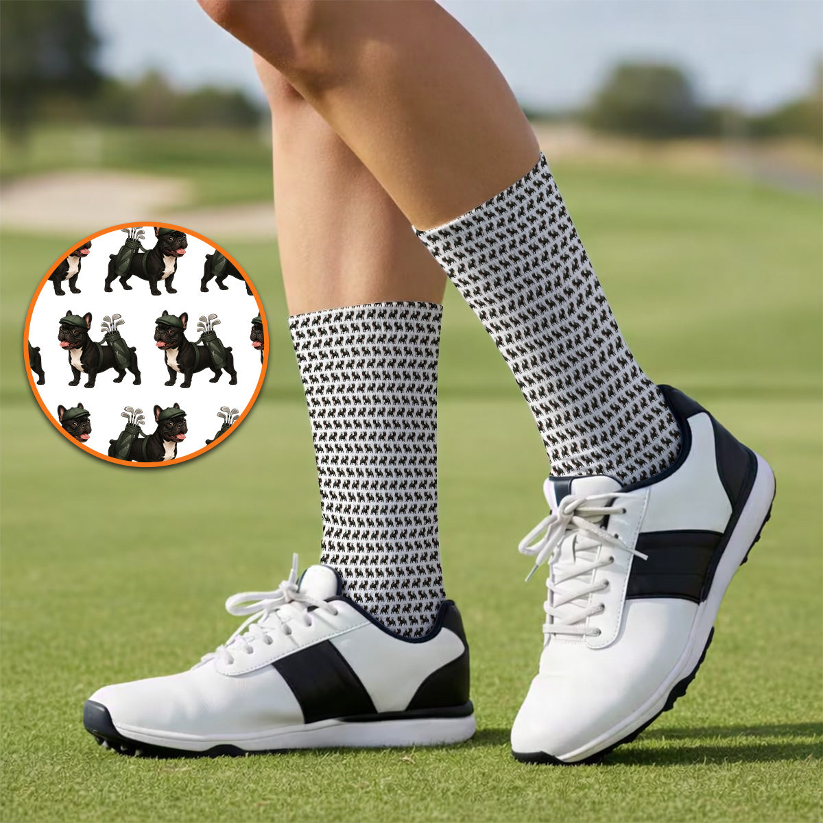 Black French Bulldog Golf Sock, Frenchie Pattern Golf Socks, Funny Dog Dad Gift