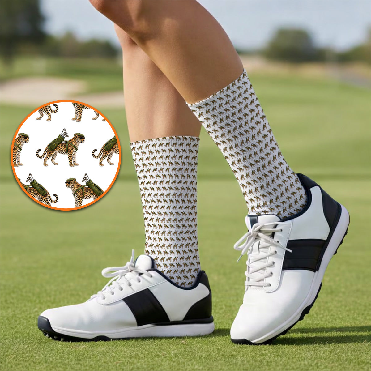 Leopard Golf Socks, Leopard Golf Pattern Sock, Funny Golf Gift For Golfers