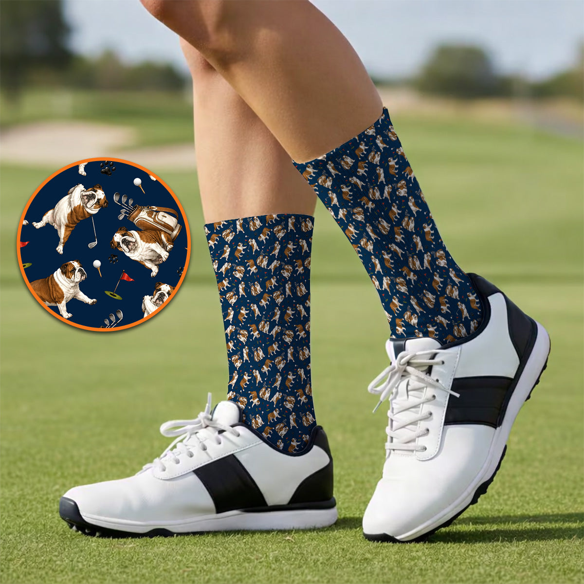 Funny Bulldog Pattern Golf Socks For Golfer, English Bulldog Golf Sock, Dog Golf Gift