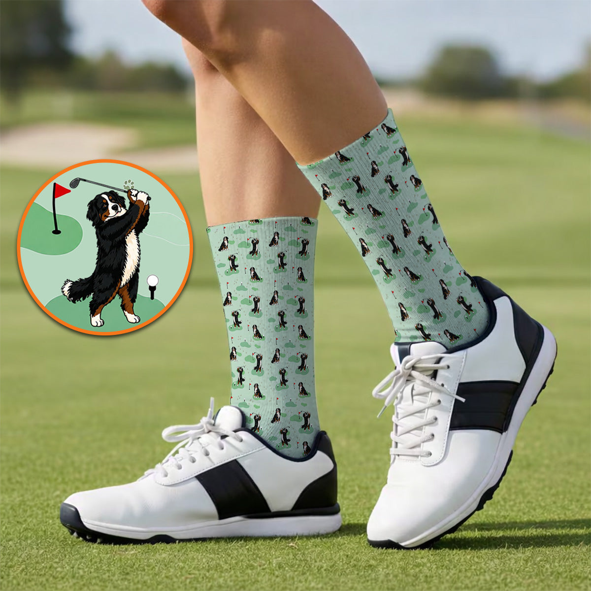 Bernese Mountain Pattern Golf Socks, Bernese Mountain Golf Sock Fot Golfer, Funny Dog Golf Gift