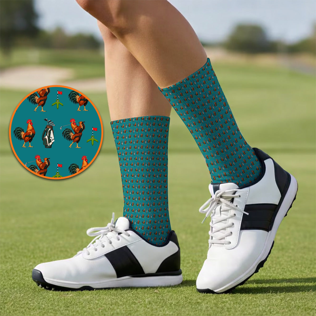 Funny Rooster Golf Socks, Rooster Pattern Golf Sock For Chicken Lovers, Golf Gift For Golfers