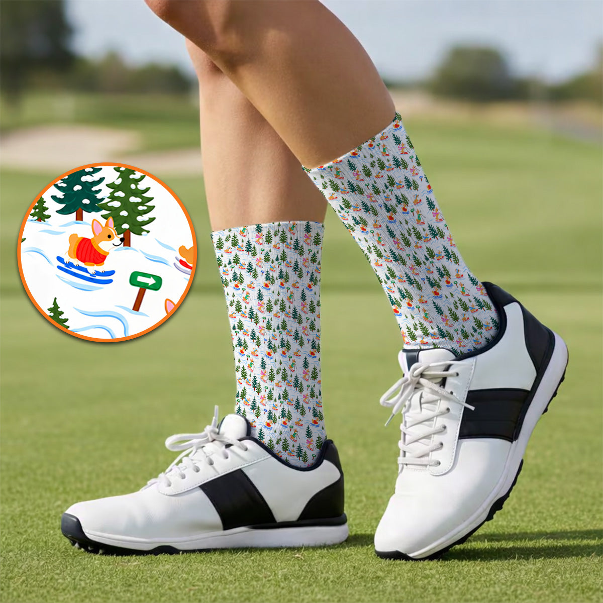 Corgi Christmas Golf Socks, Xmas Corgi Pattern Golf Sock, Funny Golf Gift For Golfers
