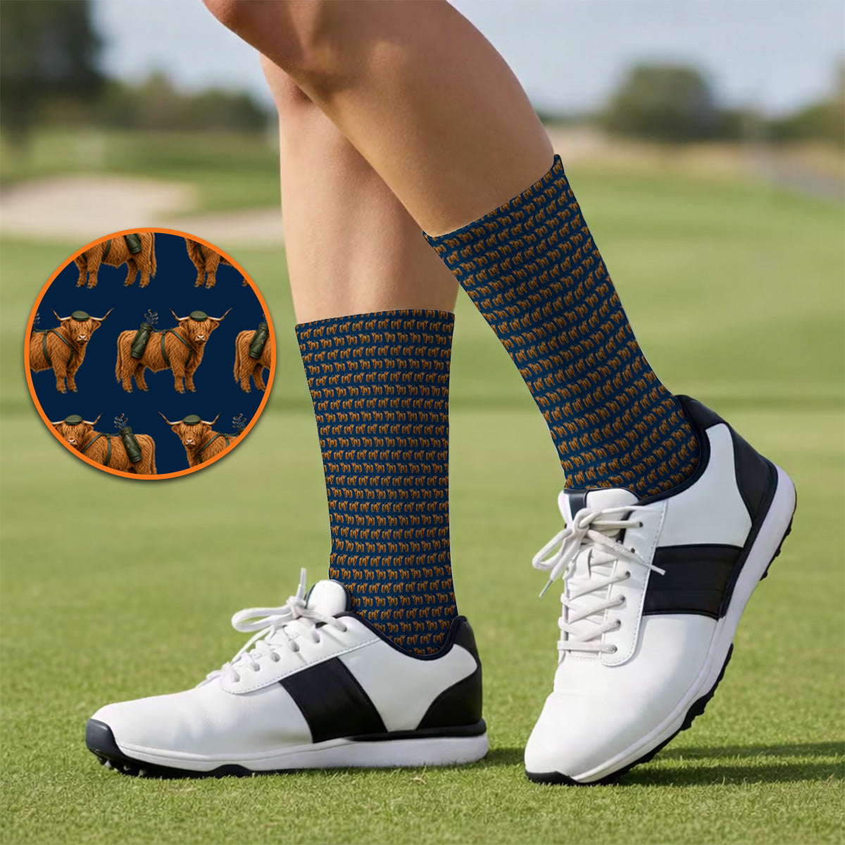 Crazy Highland Cow Caddie Socks, Highland Cow Golf Sock, Golfer Gift For Golfers