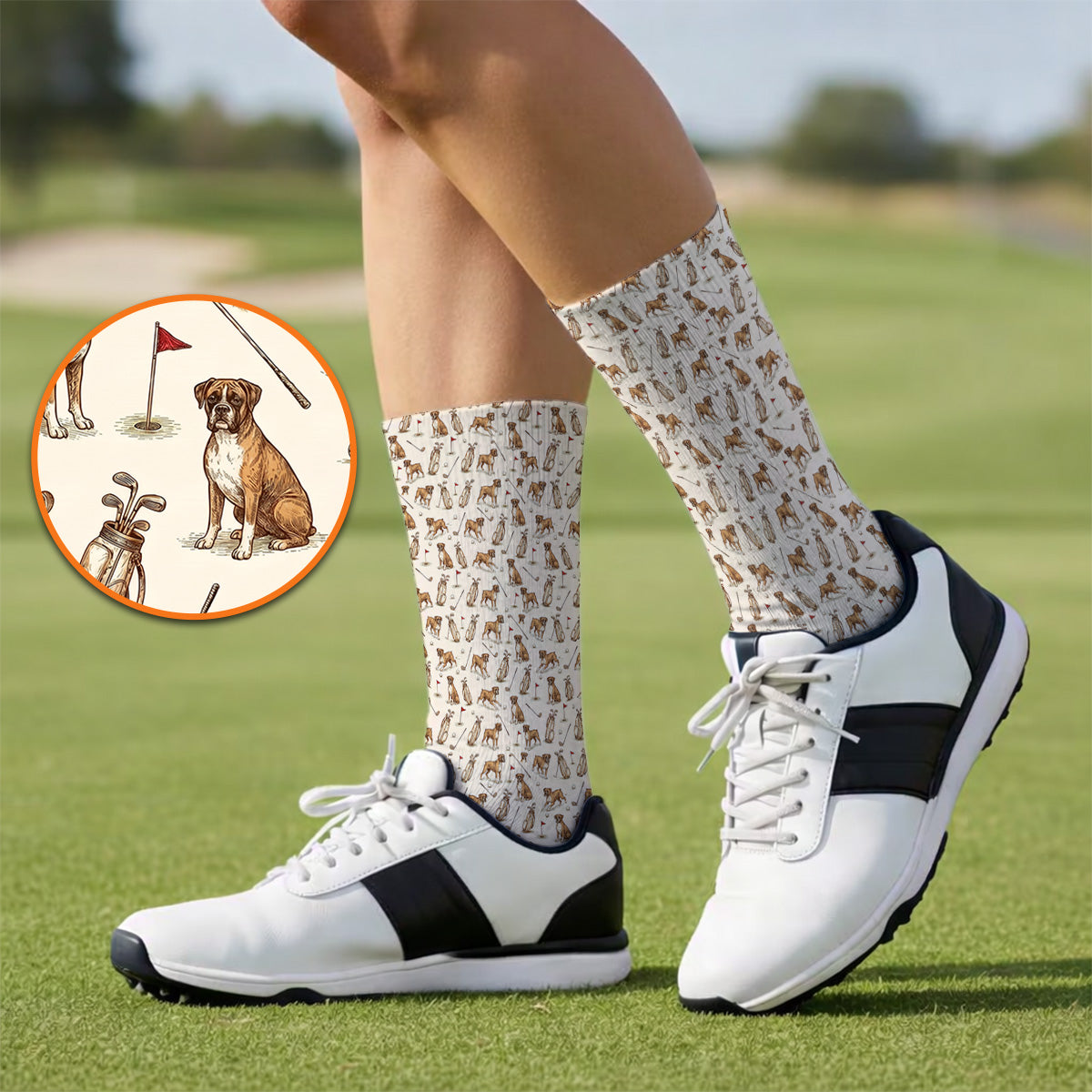 Boxer Autumn Golf Sock, Boxer Pattern Golf Socks for Dog Lovers, Crazy Golf Gift for Golfers