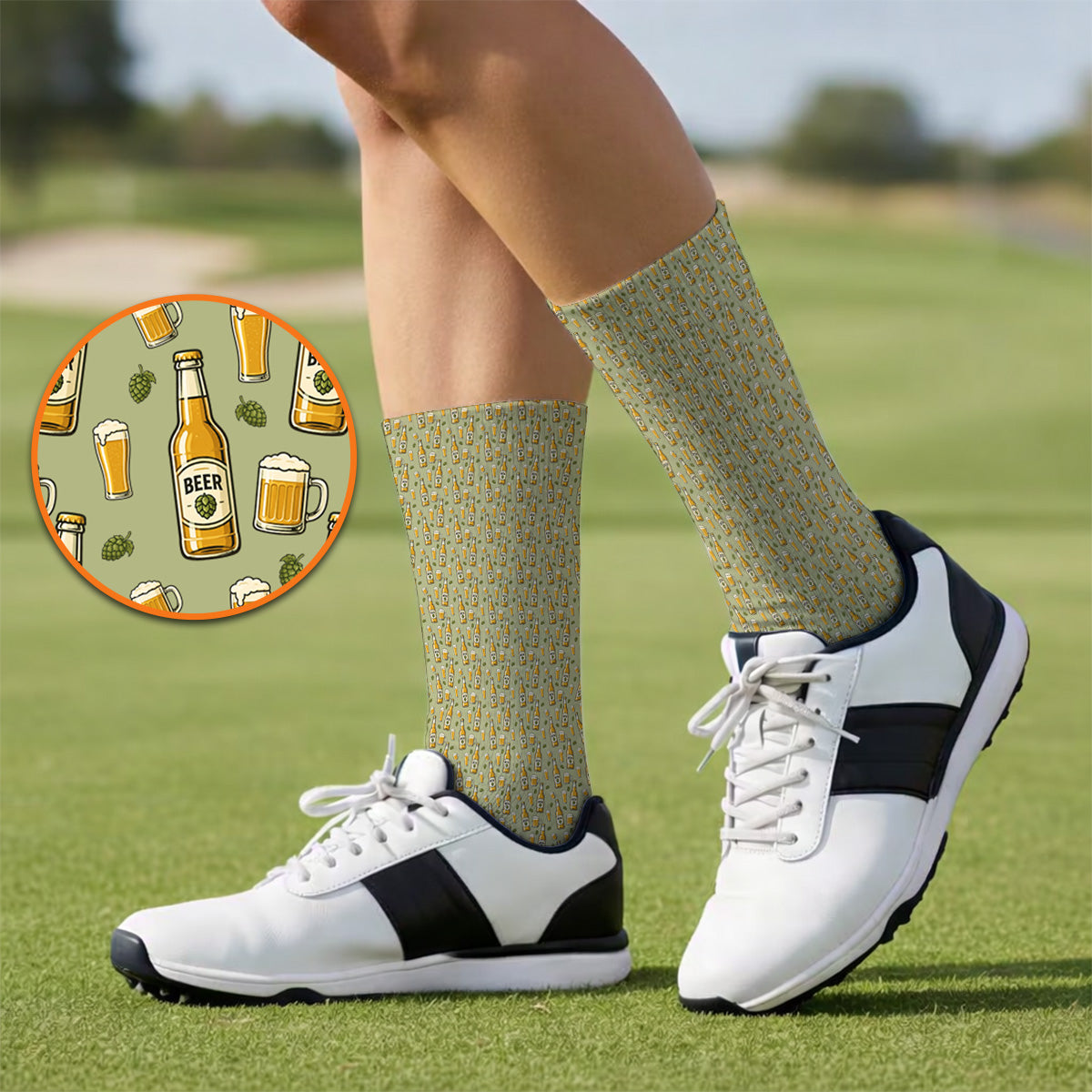 Beer Pattern Golf Sock, Funny Beer Golf Socks, Golf Gift For Beer Lovers
