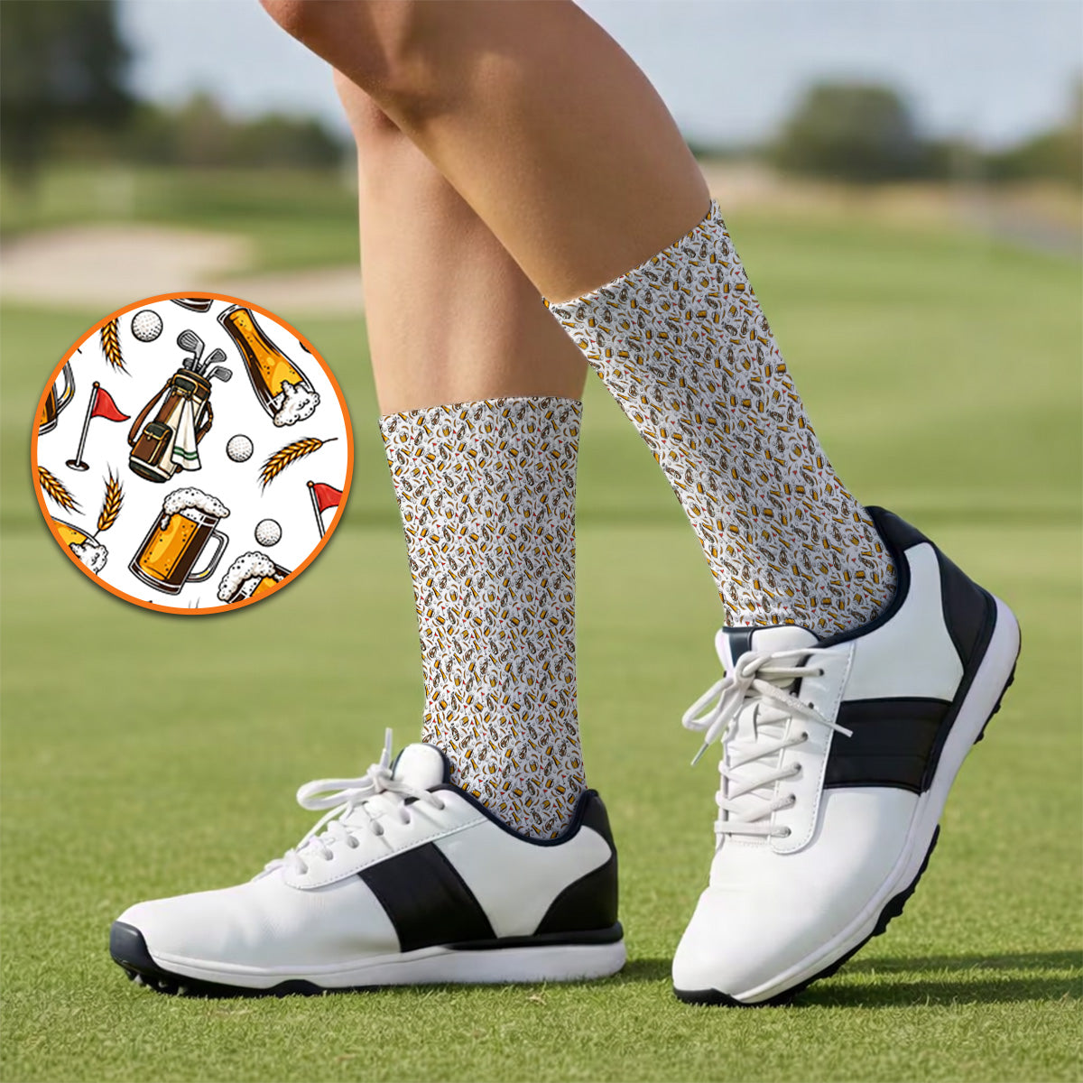 Pattern Golf And Beer Socks, Funny Golf Sock, Golf Gift For Golfer