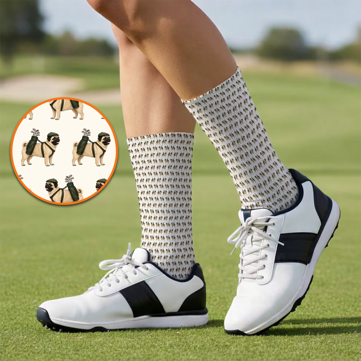 Pug Pattern Golf Socks, Funny Pug Golf Sock, Dog Lover Golf Gift