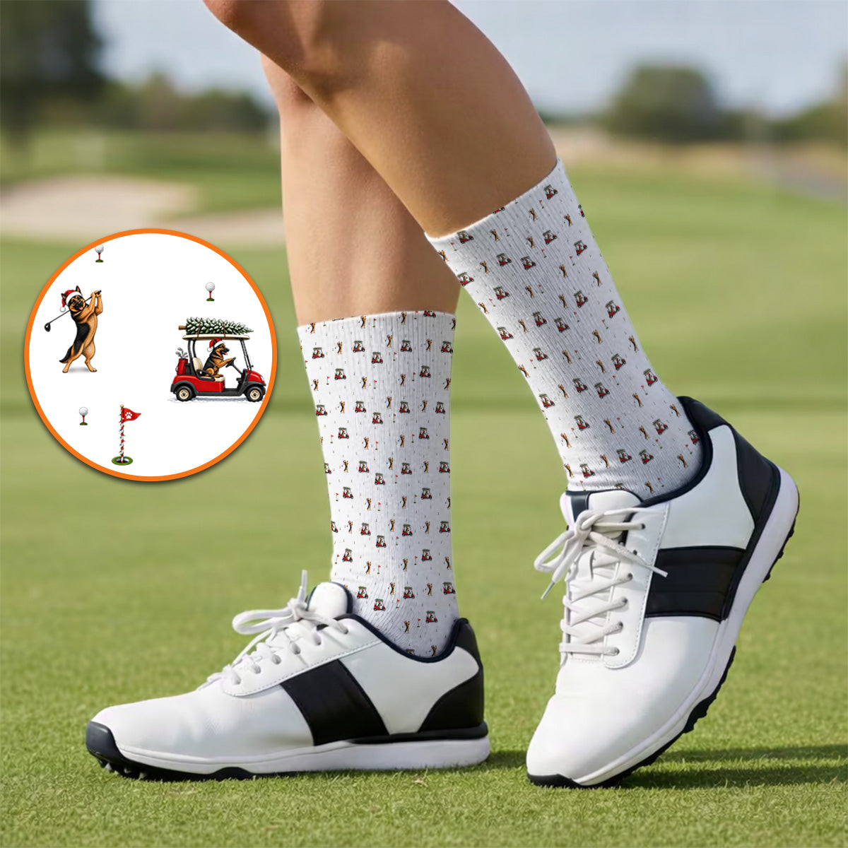 Crazy German Shepherd Christmas Pattern Golf Socks, German Shepherd Golf Cart Sock, Holiday Golf Gift for Golfers