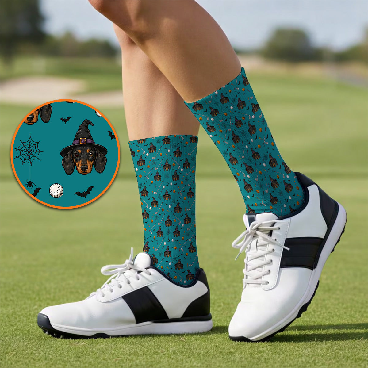 Witch Dachshund Golf Socks, Halloween Wiener Dog Pattern Golf Sock, Golf Gift for Golfer
