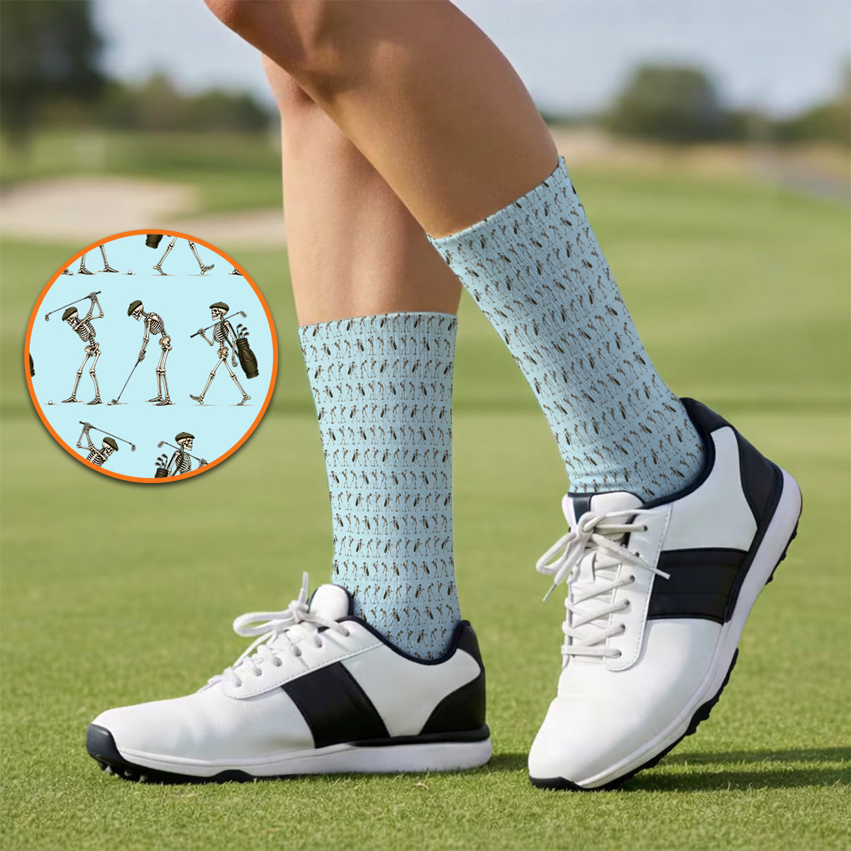 Skeleton Golf Socks, Vintage Skeleton Golf Pattern Sock, Crazy Golf Gift For Golfer