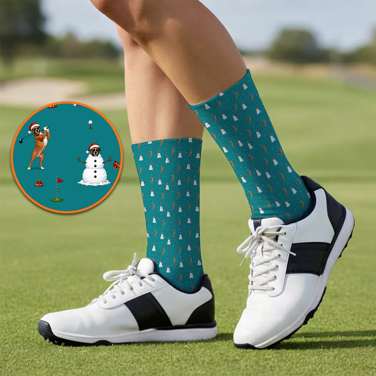 Boxer Christmas Golf Socks, Funny Boxer Pattern Golf Sock, Holiday Golf Gift for Dog Lovers