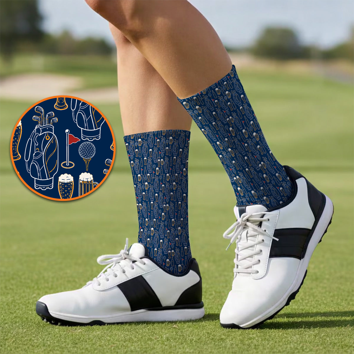 Golf And Beer Pattern Socks, Beer Lover Golf Sock, Funny Golf Gift For Golfer