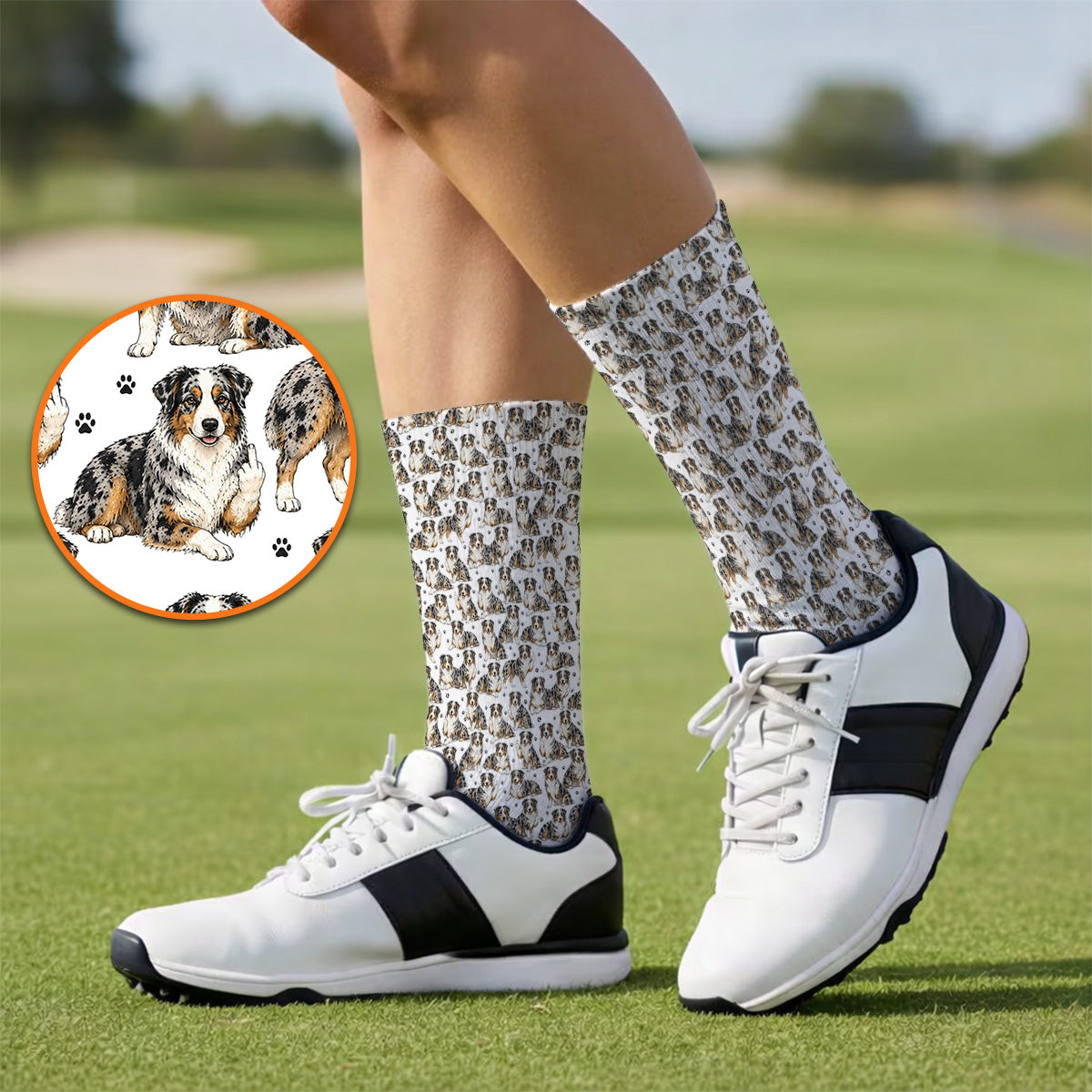 Australian Shepherd Golf Sock, Funny Blue Merle Aussie Pattern Golf Socks, Golf Gift For Golfer