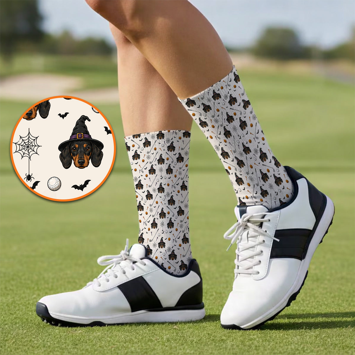 Witch Dachshund Golf Socks, Halloween Wiener Dog Pattern Golf Sock, Golf Gift for Golfer