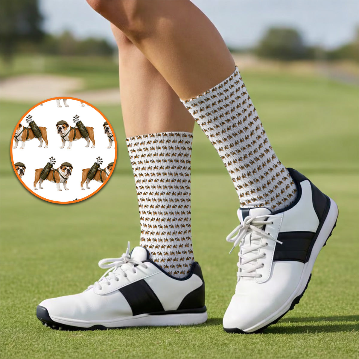Bulldog Pattern Golf Socks, English Bulldog Golf Sock, Funny Golf Gift For Golfer