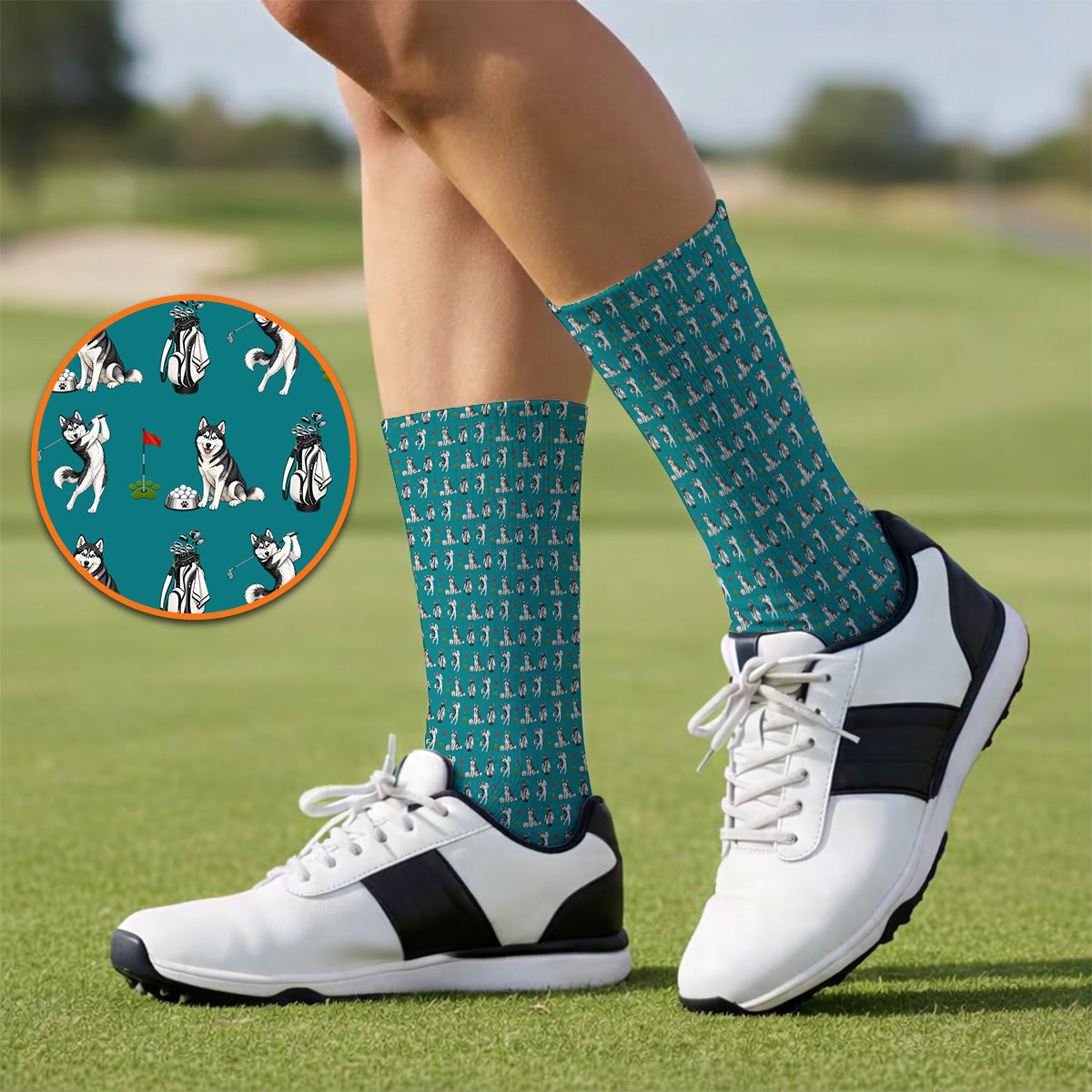 Funny Husky Golf Socks, Husky Sibir Pattern Golf Sock For Dog Lover, Golf Gift For Golfer