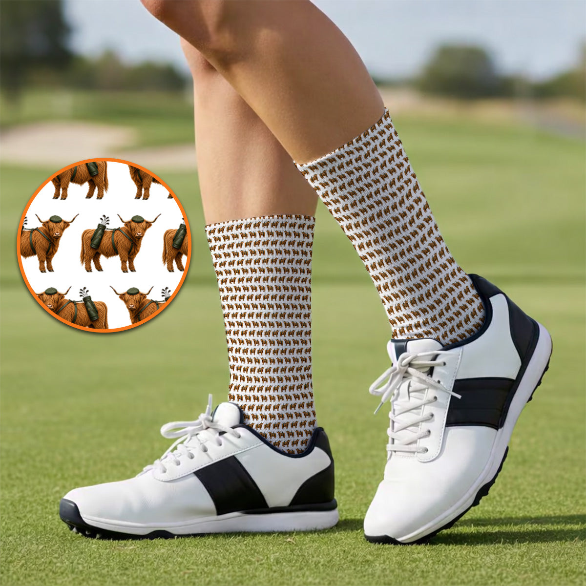 Crazy Highland Cow Caddie Socks, Highland Cow Golf Sock, Golfer Gift For Golfers