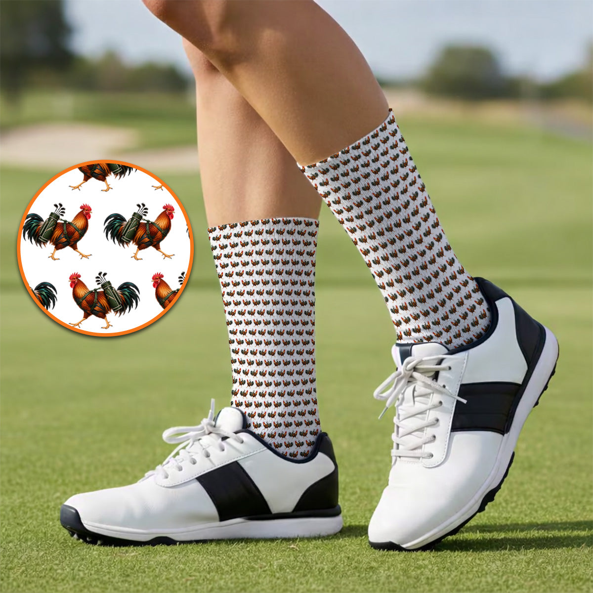 Rooster Pattern Golf Socks, Rooster Golf Sock For Chicken Lovers, Golf Gift For Golfer