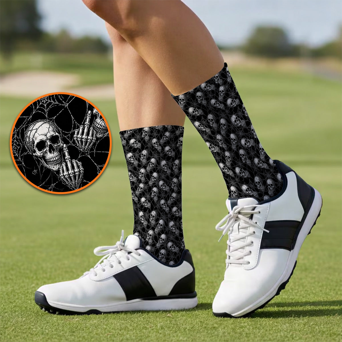 Crazy Skull Pattern Golf Socks, Skeleton Golf Sock, Unique Golf Gift For Golfer
