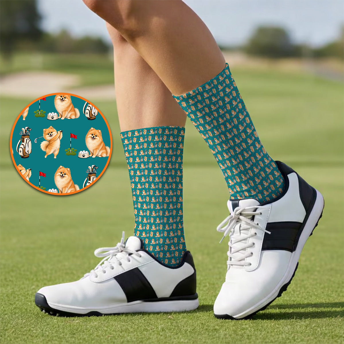 Pomeranian Pattern Golf Socks, Pomeranian Dog Golf Sock, Golf Gift For Golfer