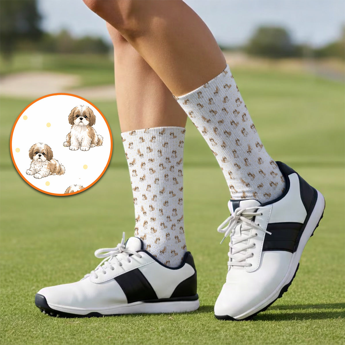 Funny Shih Tzu Golf Sock, Cute Shih Tzu Pattern Golf Socks, Golf Gift For Golfer