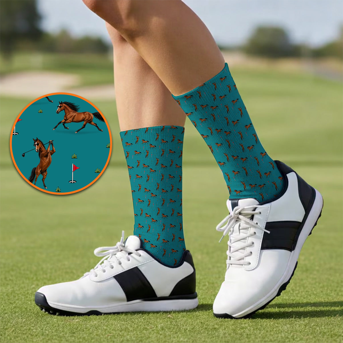 Crazy Horse Golf Pattern Sock, American Quarter Horse Golf Socks, Western Horse Gift for Golfers