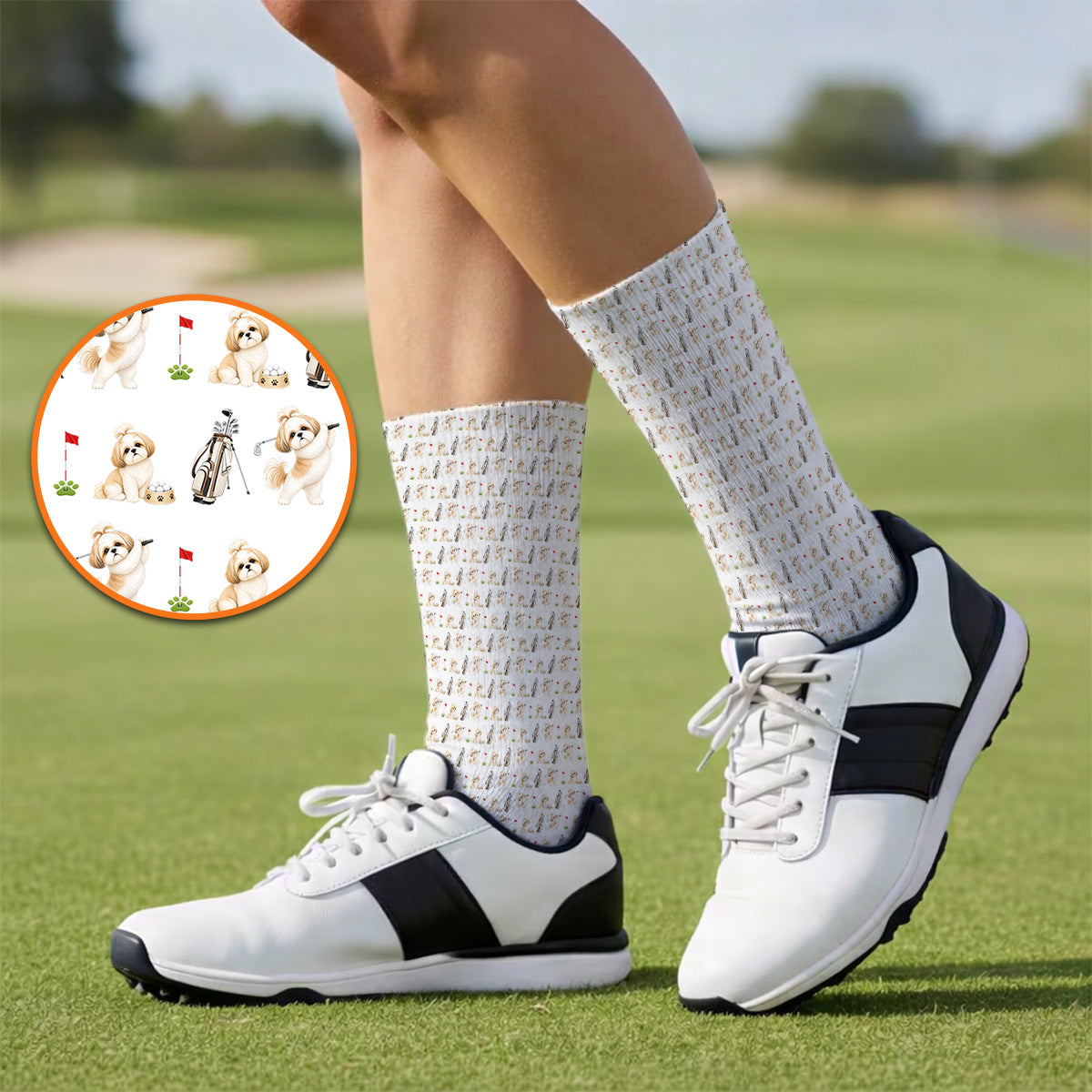 Crazy Shih Tzu Golf Socks, Cute Shih Tzu Pattern Golf Sock, Golf Gift For Golfer