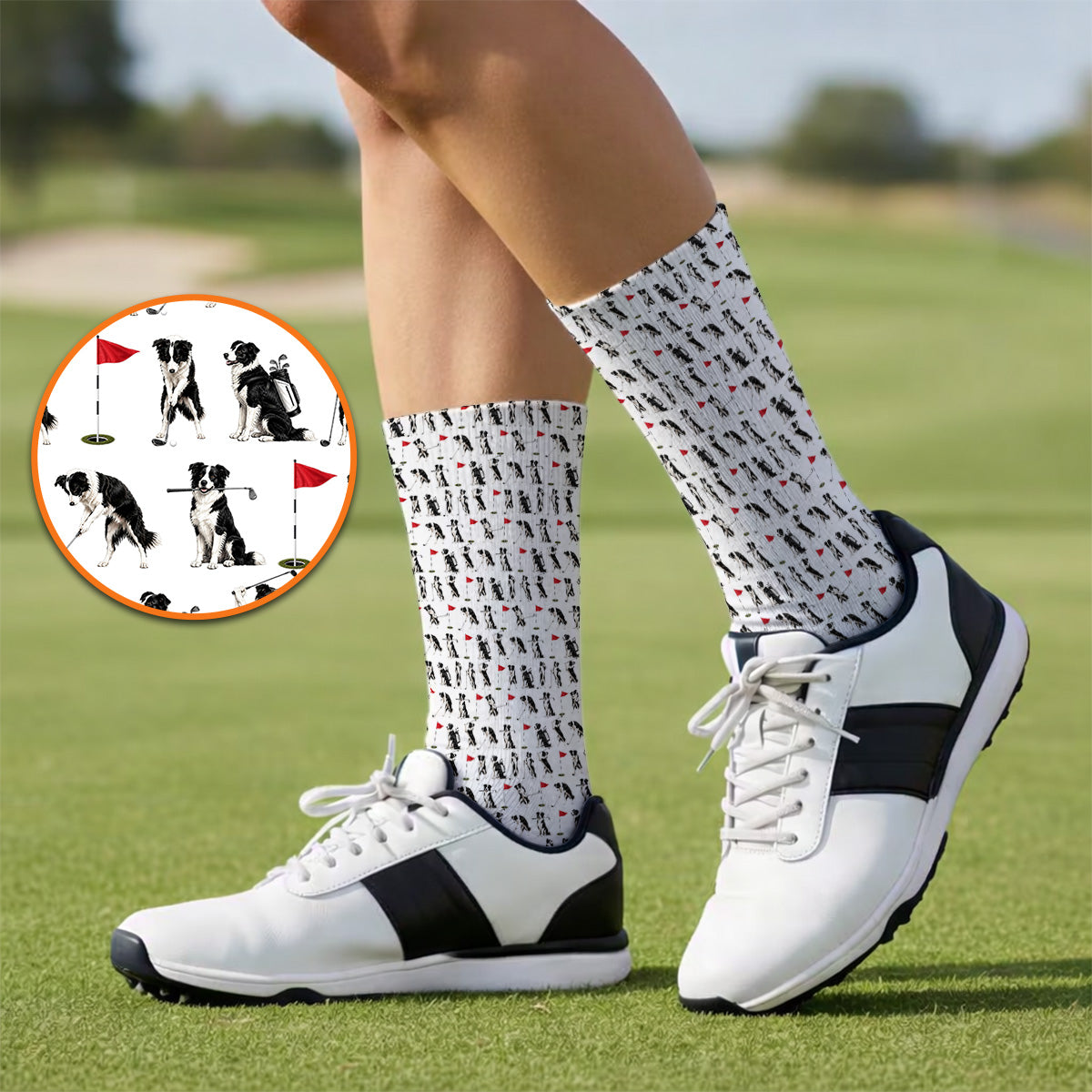 Border Collie Golf Socks, Border Collie Pattern Golf Sock for Golfer, Funny Golf GIft For Golfer