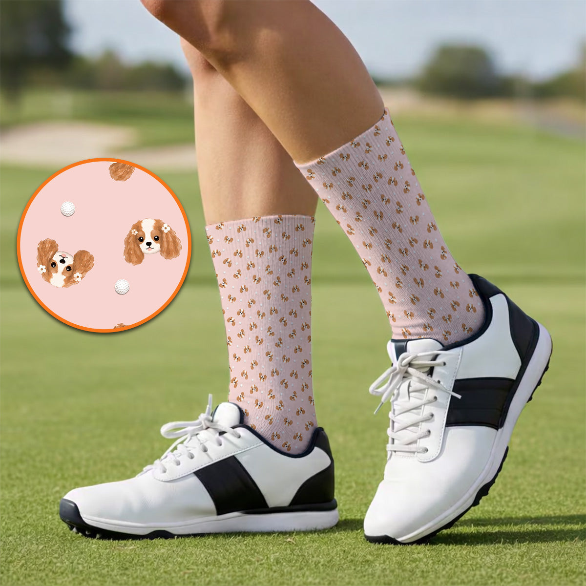 Cavalier King Charles Spaniel Golf Socks, Funny Cute Cavalier Pattern Golf Sock, Golf Gift For Golfer