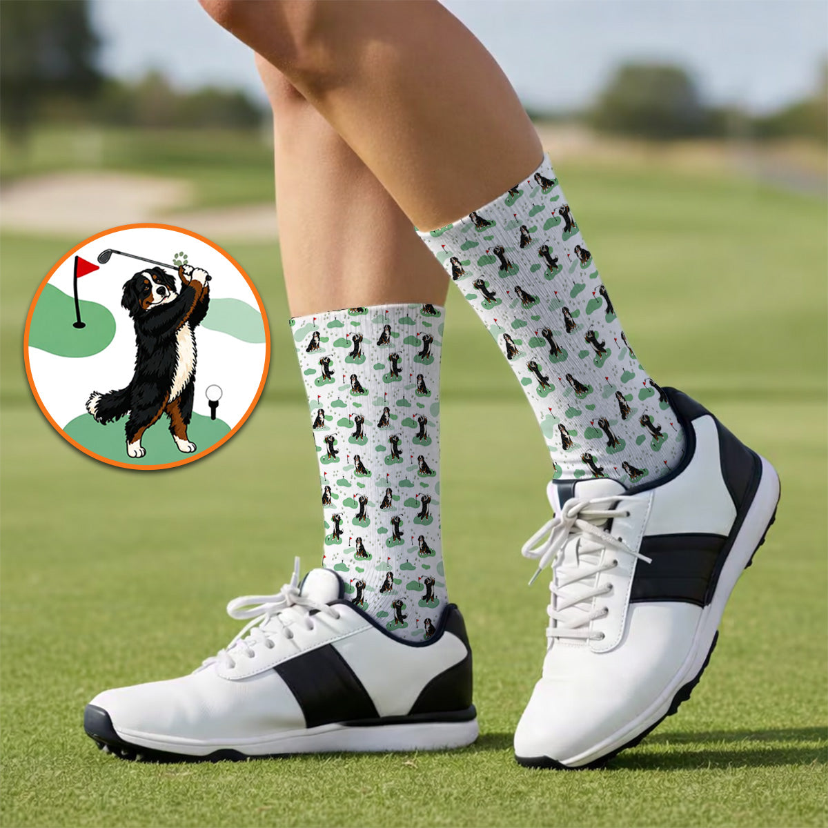 Bernese Mountain Pattern Golf Socks, Bernese Mountain Golf Sock Fot Golfer, Funny Dog Golf Gift