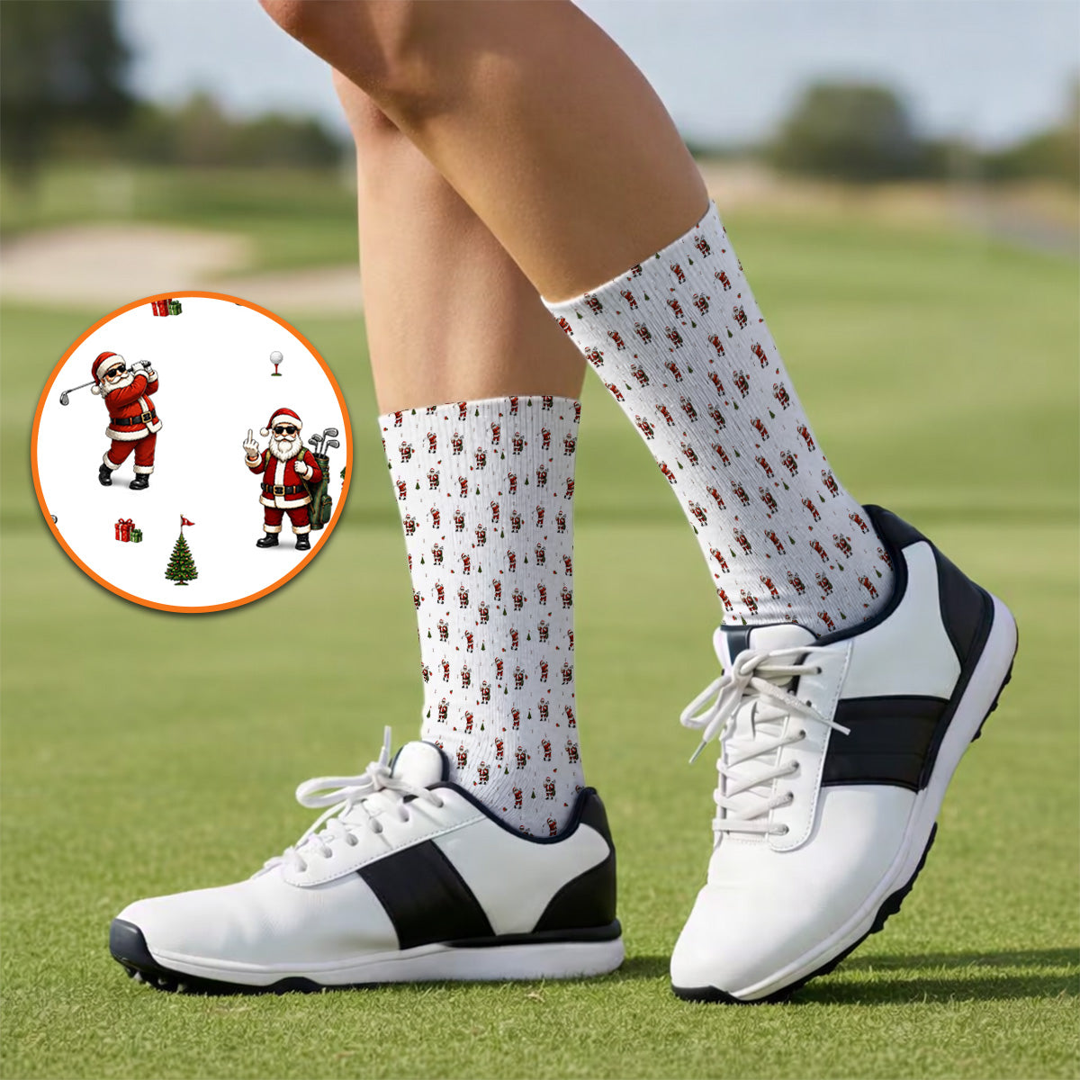 Funny Santa Pattern Golf Socks, Xmas Golf Sock For Golfers, Christmas Golf Gift For Holiday